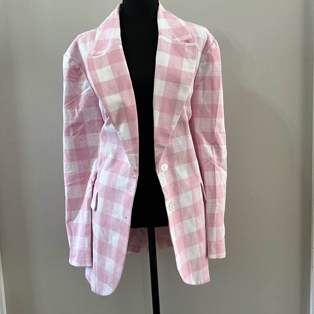 Eloquii Pink and White Checkered Blazer